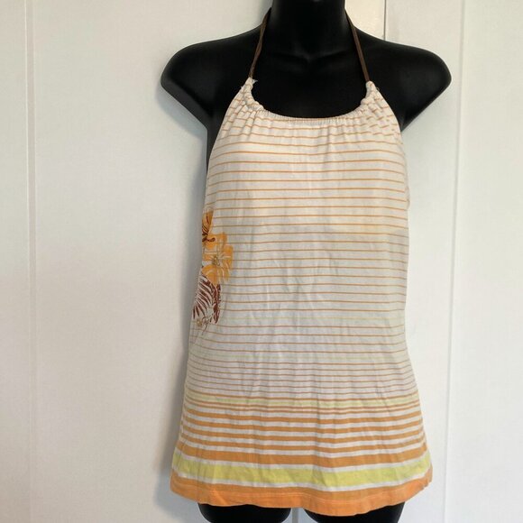 Garage Halter Neck Open Back Striped Summer Floral Fiji Tank Top Size Medium - Picture 1 of 6